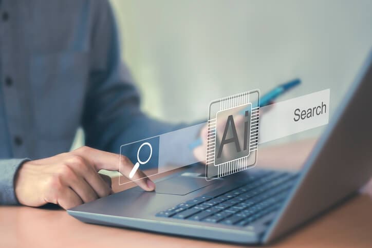 AI search interface on laptop representing how AI reads your website and interprets content.