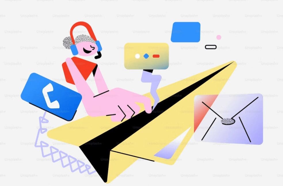 Contact Page Optimisation: How to Turn More Website Visitors Into Leads 2 Illustration of communication icons representing contact page optimisation for turning website visitors into enquiries.