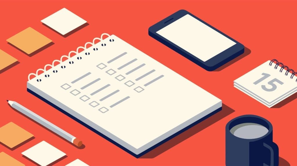 Small Business Service Page Checklist: What to Include in 2026 1 Checklist, notebook and mobile phone illustrating a small business service page checklist for planning effective website content.